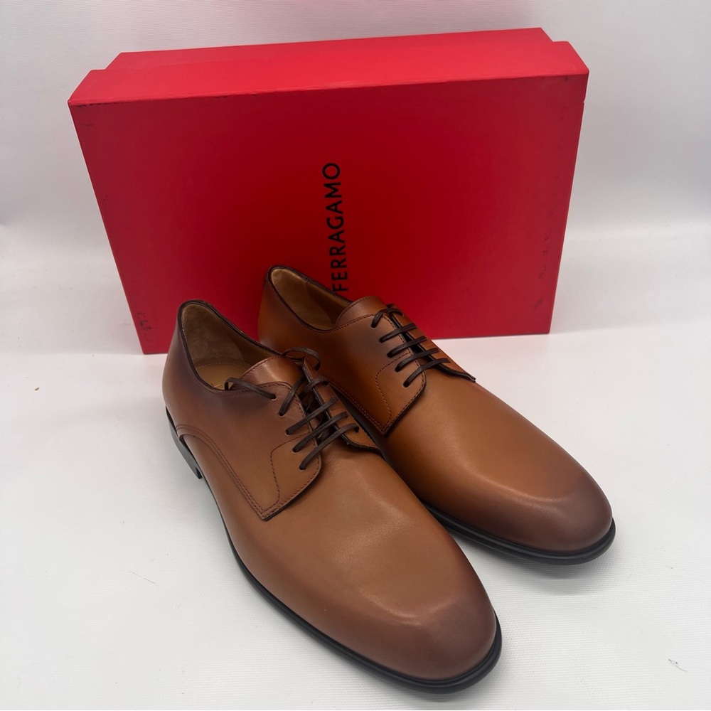 Salvatore Ferragamo Brown Leather Derby Oxfords